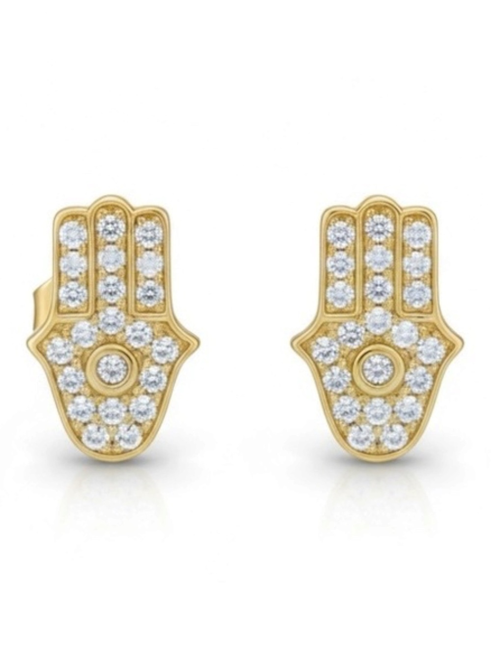 new Pave Cubic Zirconia Hamsa Stud Earrings ❃ 14KT Gold Plated Sterling Silver ❃ - Picture 12 of 16
